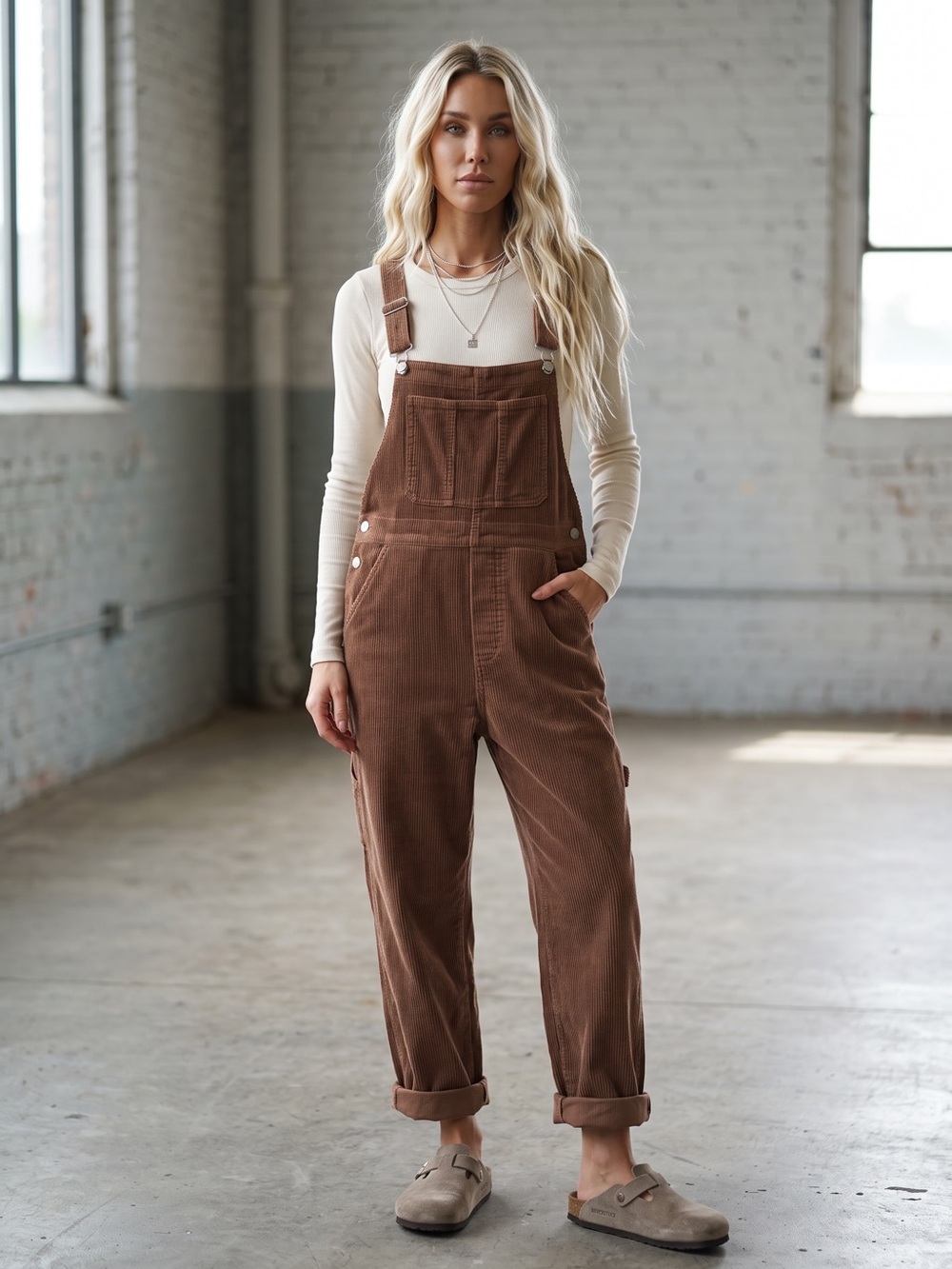 NWT Boho Carpenter Relaxed Classic Fit Corduroy Washed Brown Overalls - Picture 6 of 13